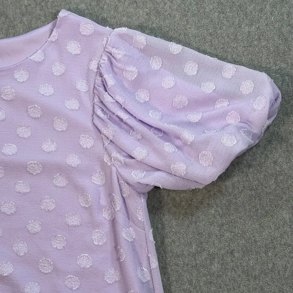 Umgee Lavender Puff Sleeve Blouse Women's Small Polka Dot Lined - Picture 3 of 7